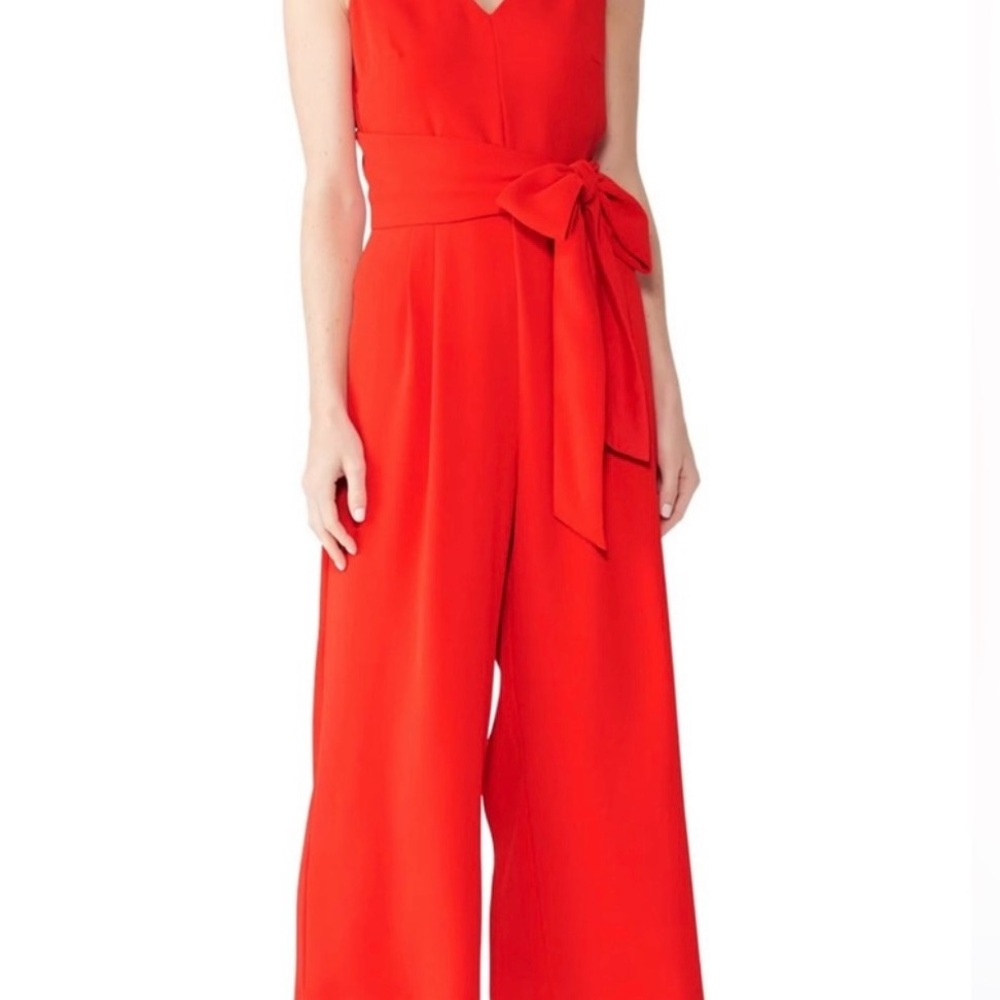 J crew Red Jumpsuit wrap bow sleeveless